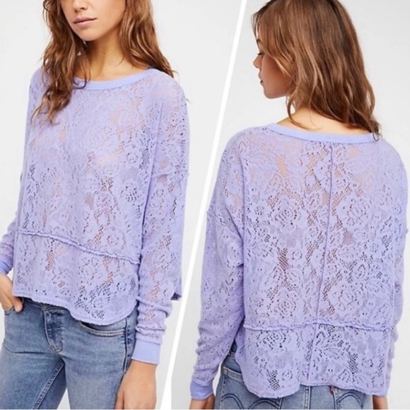 Free People Tops - Free People Not Cold In This Top Purple
Lace Velvet Feel Top